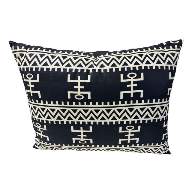 African African Custom Made Black and White Kente Cloth Pillow 24" For Sale - Image 3 of 7