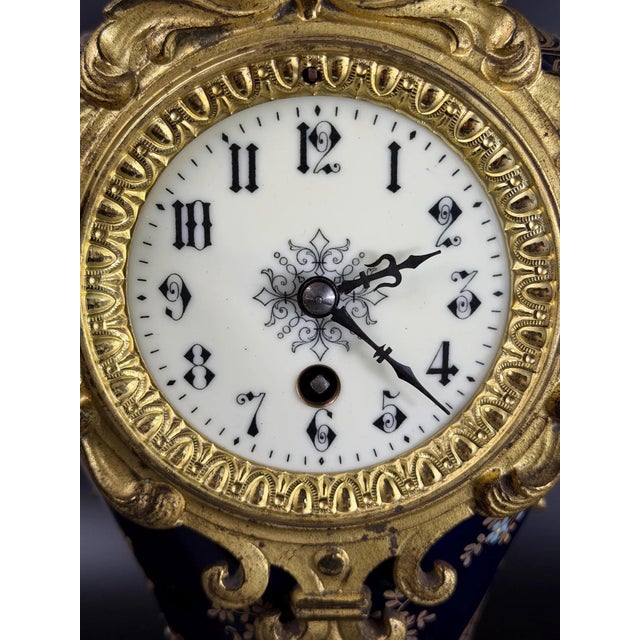 Antique French Cobalt Blue Porcelain Vase Clock with Gilt Bronze Mounts, 1890s For Sale - Image 9 of 18