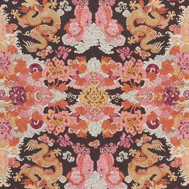 Schumacher Magic Mountain Dragon Fabric in Aubergine For Sale