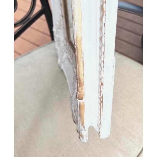 French Country Wall Mirror Features a Heavily Distressed White Frame With Gold Trim For Sale In Greensboro - Image 6 of 15