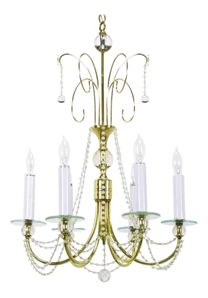 1940s Rock Crystal Spheres and Brass Chandelier