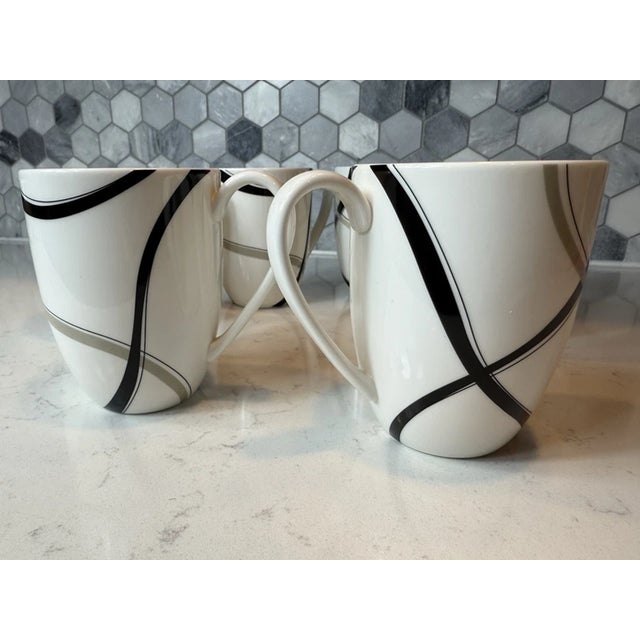 Mid-Century Modern 1990s Lenox Vibe Gray & Black Swirl Pattern Coffee Mugs -Set of 6 For Sale - Image 3 of 6