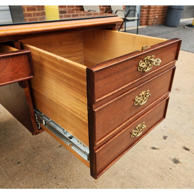 Chippendale-Style Executive Desk With Carved Ball-and-Claw Feet and Glass-Protected Top For Sale - Image 4 of 12