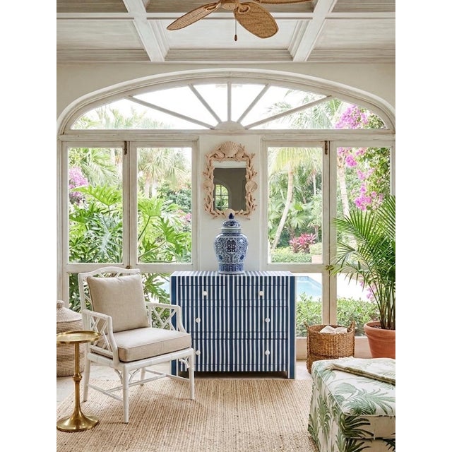 Wood Vintage Moroccan Blue & White Striped Resin Inlay Chest of Drawers For Sale - Image 7 of 10