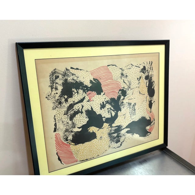 1970s-80s Lucile Parker black/red abstract original print in black wood frame. Signed at lower right corner. Some minor...