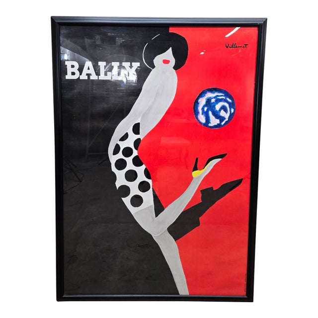Vintage Bernard Villemot Bally Kick Fashion Advertising Poster For Sale