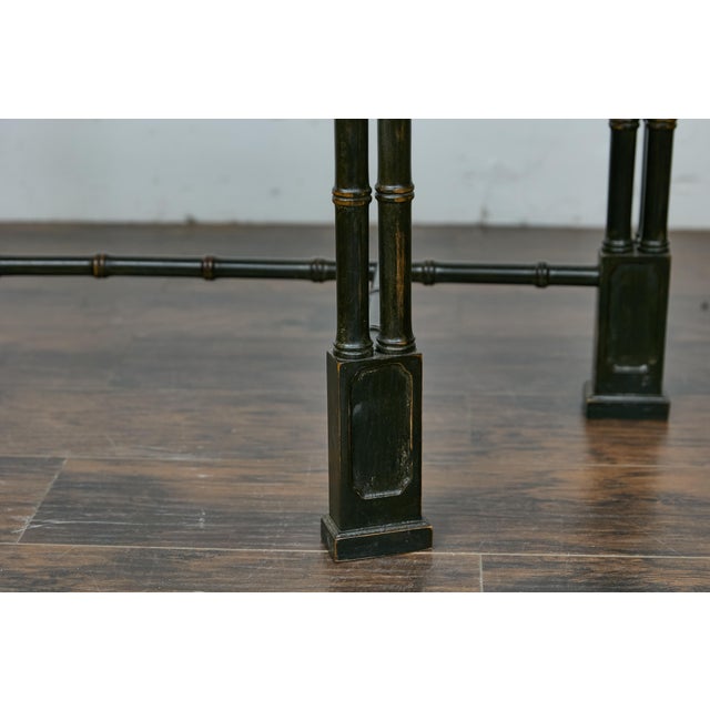 Mid 20th Century English Midcentury Demilune Table with Ebonized Bamboo Base, White Marble Top For Sale - Image 5 of 12