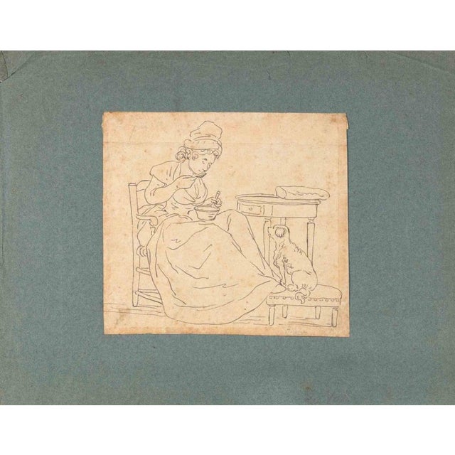 Woman and Dog is a drawing realized by an unknown artist in the Late 19th century. Ink on paper with Passepartout. Good...