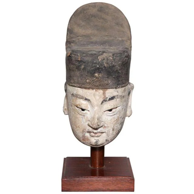 16th Century Ming Dynasty Stucco Head of an Official With Original Paint For Sale - Image 11 of 11