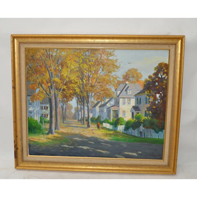 1990s J. Holloway Street Scene at Sunset Impressionist Painting For Sale - Image 5 of 8