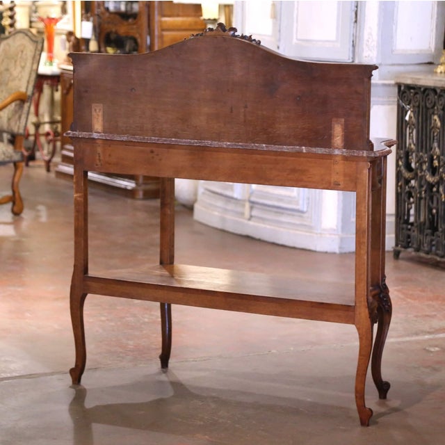 19th Century French Louis XV Marble Top Carved Walnut Server Desserte Table For Sale - Image 11 of 12