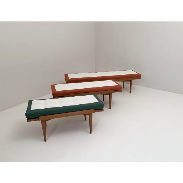 Wood Mid-Century Upholstered Bench, 1960s For Sale - Image 7 of 10