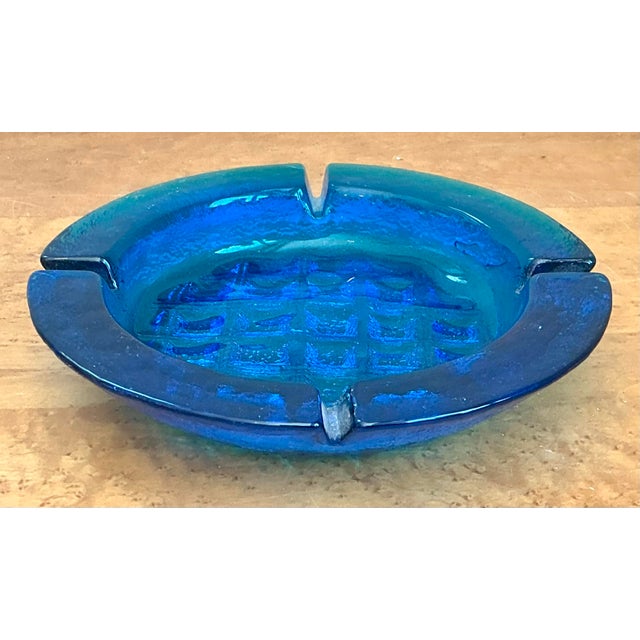 Blue Vintage MCM Cobalt Glass Ashtray For Sale - Image 8 of 12