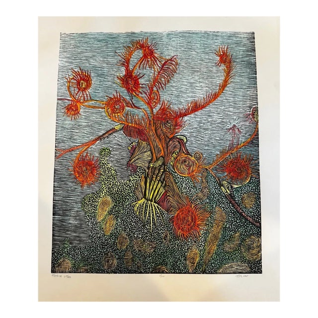 Mid 20th Century Ruth Leaf "Feather Stars" Signed Limited Edition Color Woodcut Print 2/20 For Sale