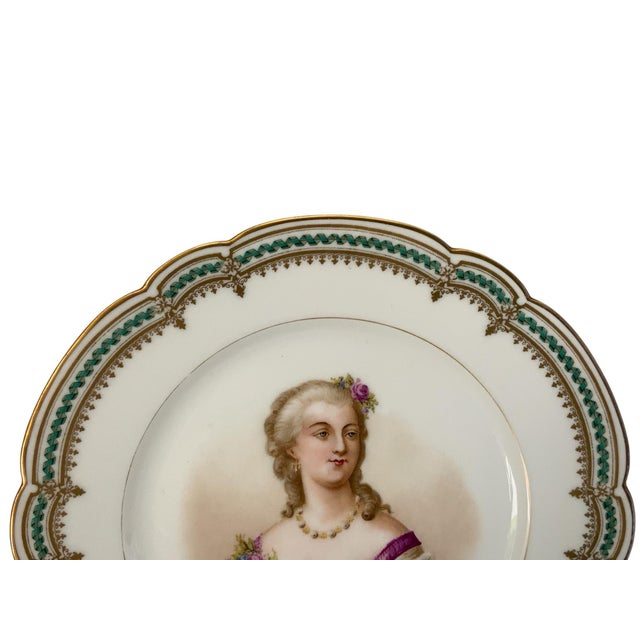 Ceramic 19th C Sèvres Marked Plate Madame Du Barry Signed Debrie Green-Gold Ribbon Made in France c.1890-1910 For Sale - Image 7 of 10