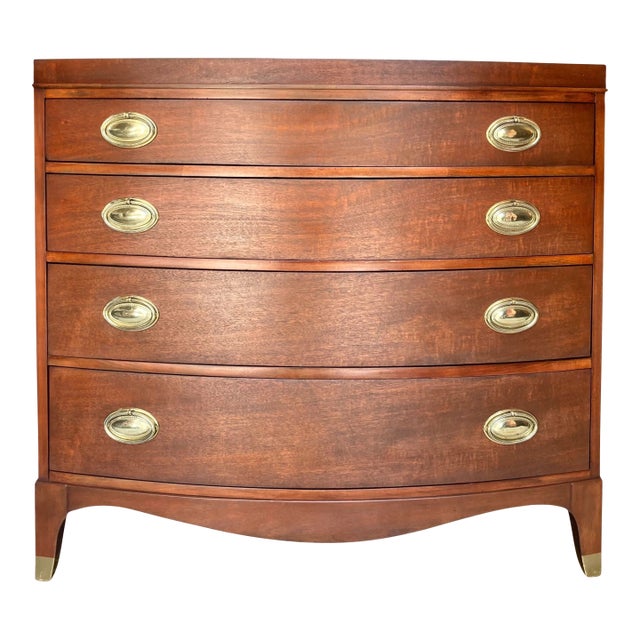 Vintage White Fine Furniture Bow Front Bachelor Chest | Dresser | Federal Style For Sale