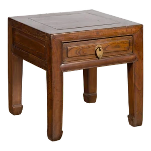 Chinese Qing Dynasty 19th Century Elm Side Table with Single Drawer