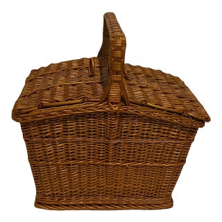 1960s Natural Picnic Basket Storage Basket For Sale