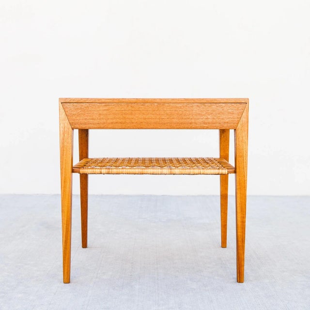 Haslev Restored Teak & Cane Side Table / Nightstand by Haslev, Denmark 1960s For Sale - Image 4 of 14