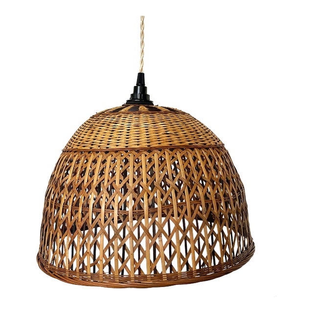 Mid-Century Wicker Pendant Lamp For Sale