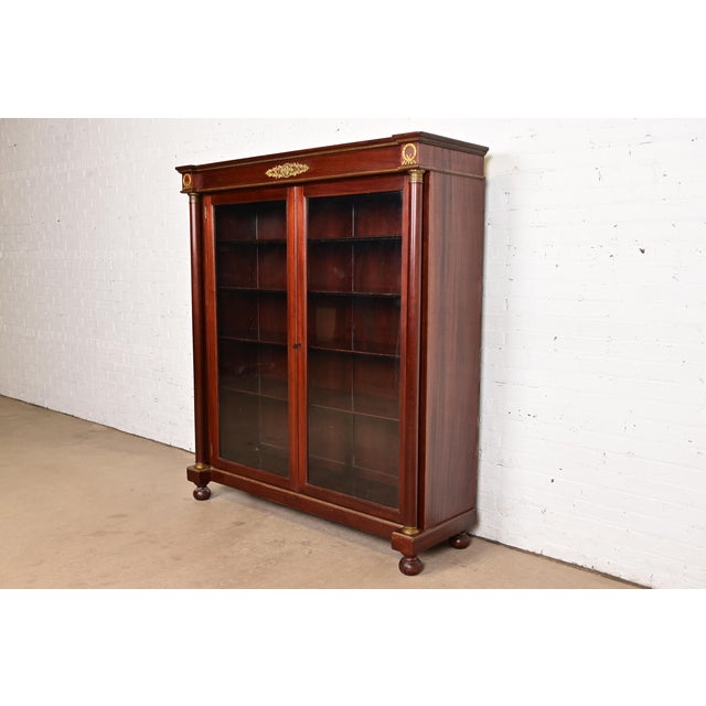 Victorian Herter Brothers Style Antique French Empire Mahogany Bookcase With Mounted Ormolu, Circa 1890s For Sale - Image 3 of 12