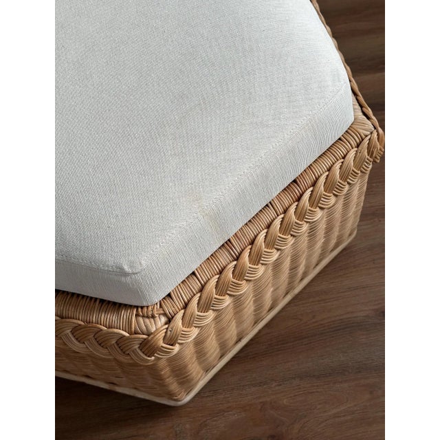 Brown Vintage Coastal Brown Jordan Braided Rattan Hexagonal Ottoman For Sale - Image 8 of 12