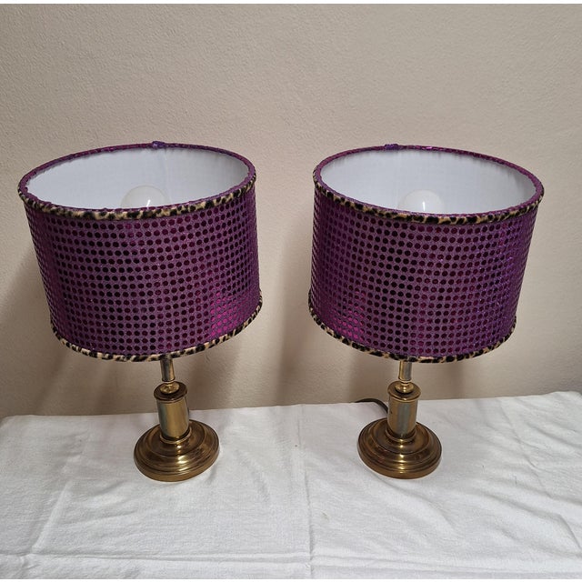 Vintage Table Lamps with Brass Base and Handmade Lampshade from Lamplove, 1970s, Set of 2 For Sale - Image 4 of 10