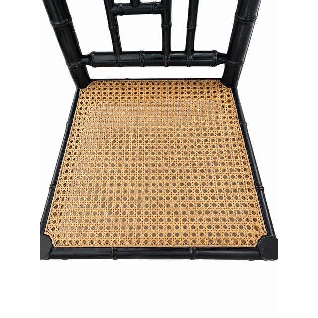 Black Late 20th Century Black Faux Bamboo Chinoiserie Cane Accent Chair For Sale - Image 8 of 10