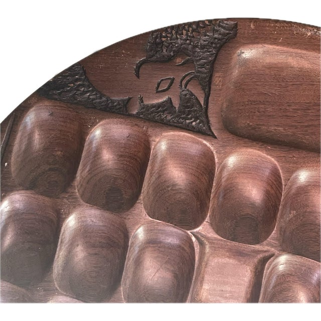 Burnt Umber Vintage Hand-Carved African Game Table / Mancala Table From Malawi For Sale - Image 8 of 12