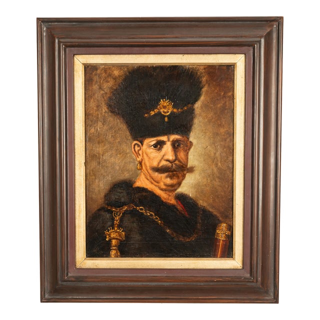 Antique 18th C Oil on Canvas a Polish Nobleman Portrait After Rembrandt Van Rijn 1637 For Sale
