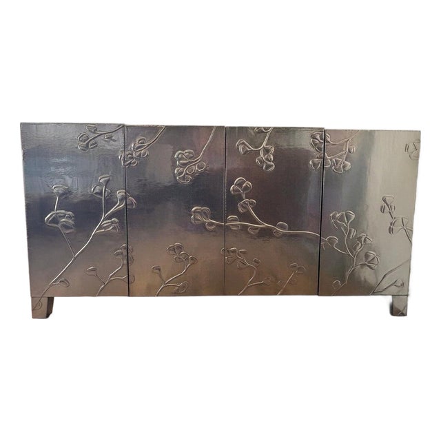 1980s Bernhardt Interiors "Fleur" Credenza in German Silver & Reclaimed Teak For Sale