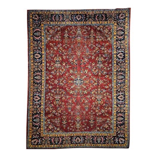 Vintage Persian Kashan Rug, Hand-Knotted Wool, Allover Floral Pattern, Red & Navy, 9x14 For Sale