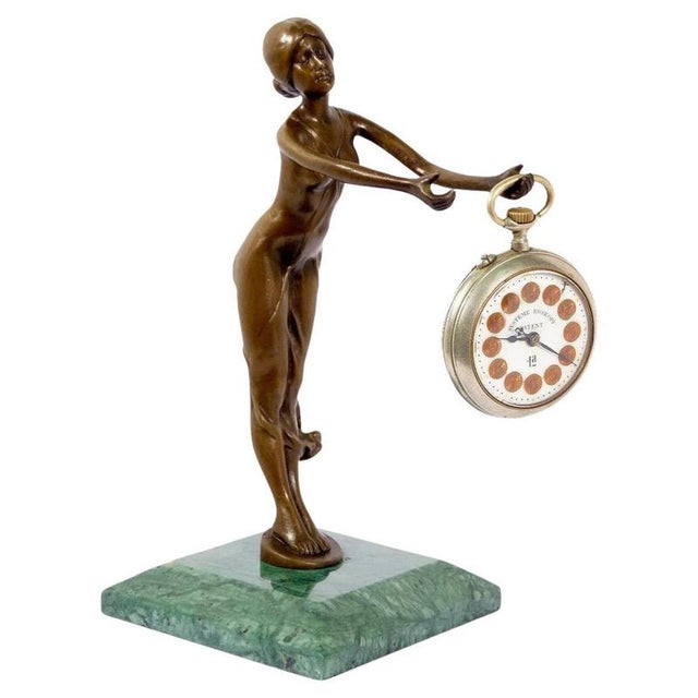 Art Nouveau Patinated Bronze Pocket Watch Holder For Sale - Image 9 of 9