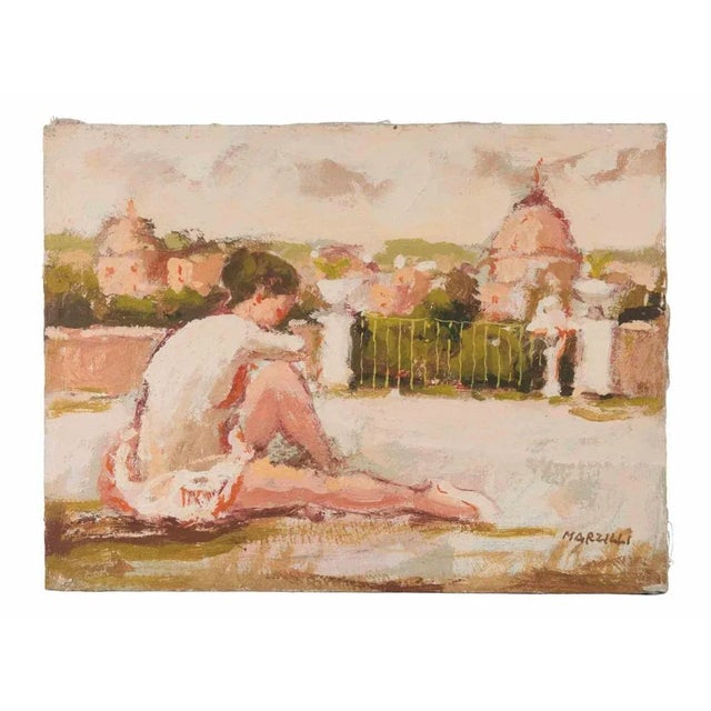 Oil on canvas realized by Franco Marzilli (1934-2010) in 1970s. Hand signed lower right. Very good condition. Franco...