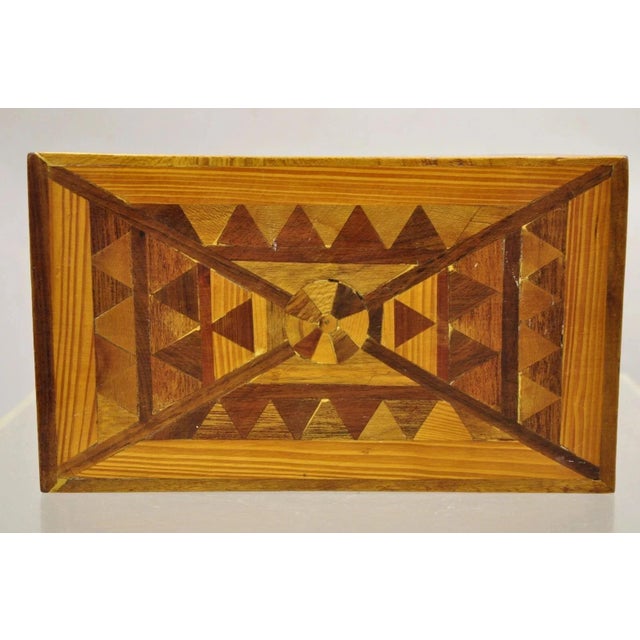 Mid 20th Century Vintage Folk Art Marquetry Inlay Small Wooden Primitive Footstool Ottoman Stool For Sale - Image 5 of 11