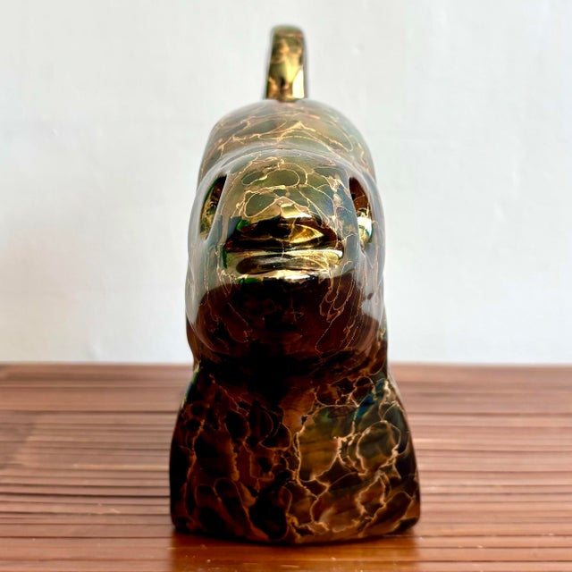 Ceramic Vintage Boho Metallic Glazed Ceramic Fish For Sale - Image 7 of 9