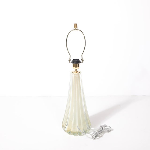 Modernist Hand-Blown Fluted Oyster Murano Glass & Brass Table Lamps For Sale - Image 12 of 16