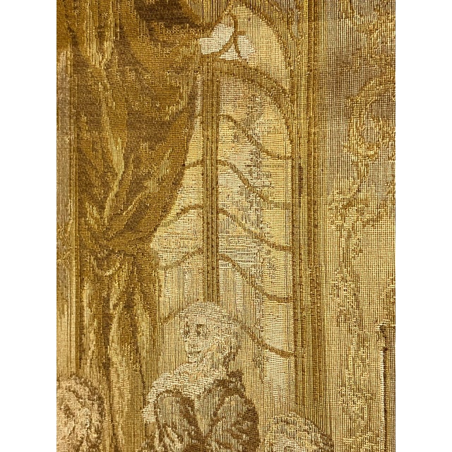 Tan Antique Framed French Parlor Scene Tapestry For Sale - Image 8 of 9