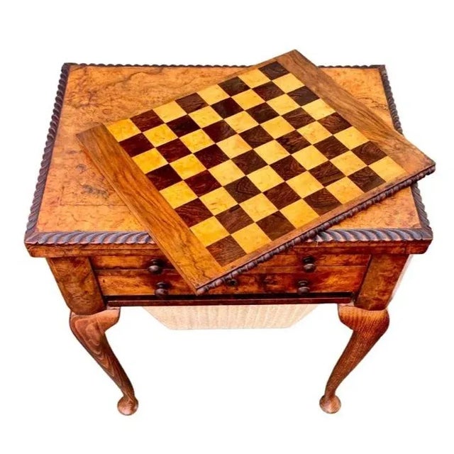 Brown English Queen Anne Carved Walnut Work/Games Table, 19th For Sale - Image 8 of 12