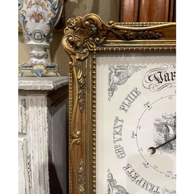 French Mid-Century French Louis XV Carved Giltwood Wall Barometer For Sale - Image 3 of 10