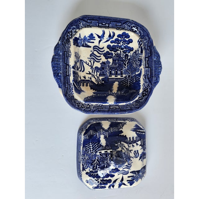 Antique Staffordshire Blue Willow Serving Bowl For Sale - Image 10 of 12