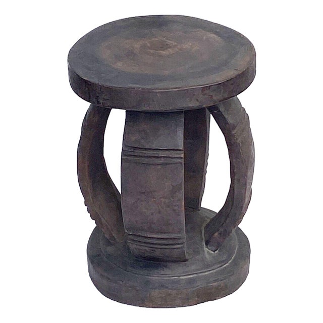 Vintage Rustic Wood African Large Baga Stool Guinea-Bissau 15" H by 11"w For Sale
