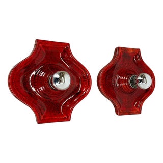 Red Ceramic Fat Lava Wall Lights from Hustadt Lights, Germany, 1970s, Set of 2 For Sale