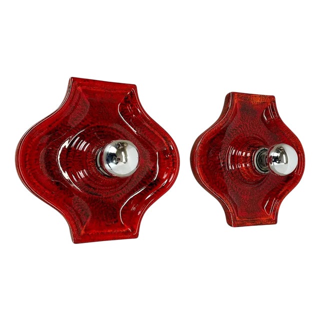 Red Ceramic Fat Lava Wall Lights from Hustadt Lights, Germany, 1970s, Set of 2 For Sale
