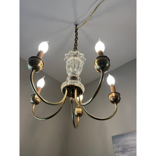 Traditional Mid 20th Century Brass and Crystal Chandelier For Sale - Image 3 of 5