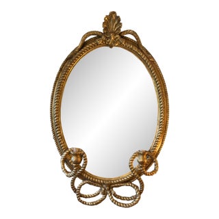 Italian Giltwood Oval Antique Mirror For Sale