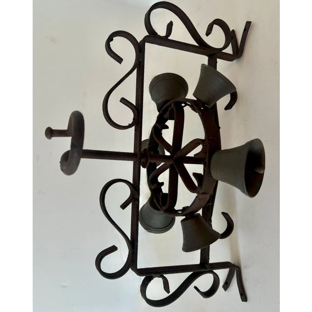 Rustic Wrought Iron Door Bell with Hand Rotating Bells For Sale - Image 3 of 6