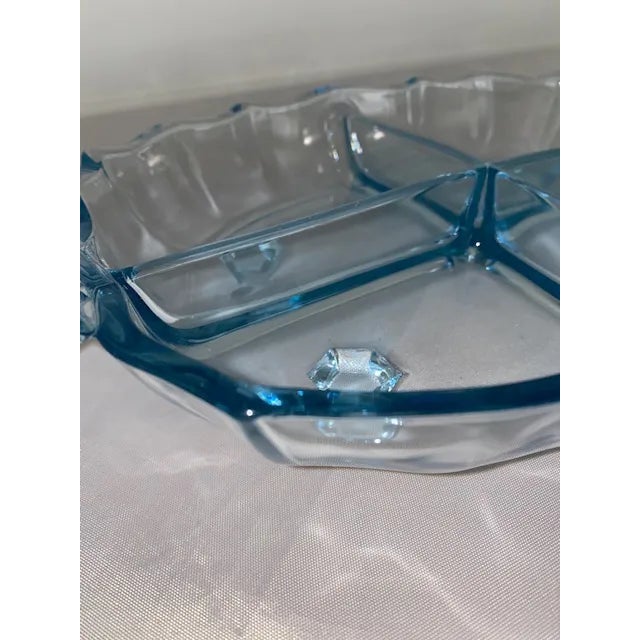 Fostoria Glass Company 1930s Fostoria Blue Glass Relish Dish For Sale - Image 4 of 8
