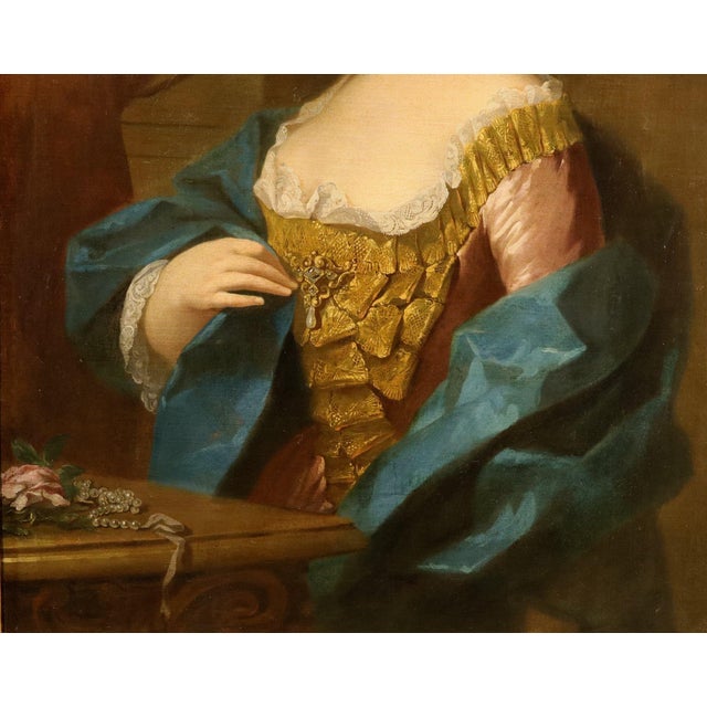Follower of Jean-Baptiste Van Loo, Portrait of a Lady, 1730, Oil on Canvas, Framed For Sale - Image 8 of 14
