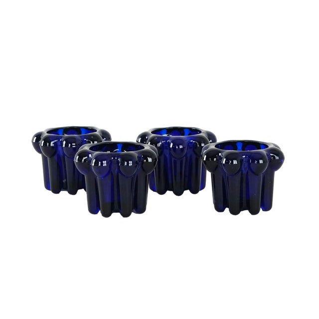 Blue French Cobalt Glass Candleholders from Reims, 1970s, Set of 4 For Sale - Image 8 of 8